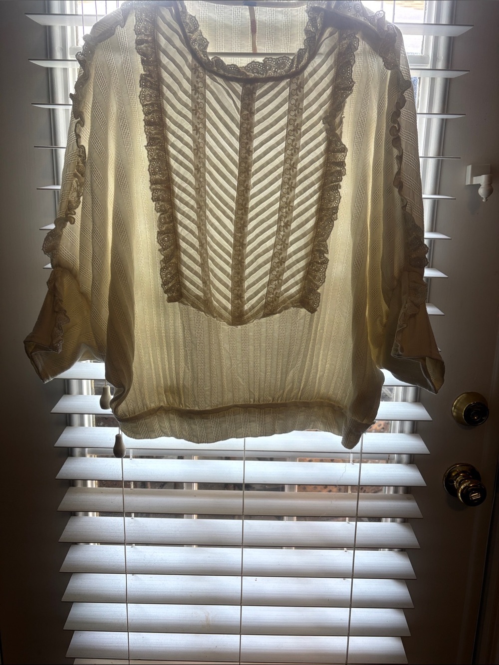 Free People Cream Sheer Lace-Trim Peasant Blouse